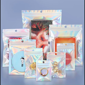 Túi Zip Hologram Cầu Vồng Đổi Màu Lấp Lánh MAY BELLS Đựng Trang Sức Túi Zip Bạc Quà Tặng Handmade