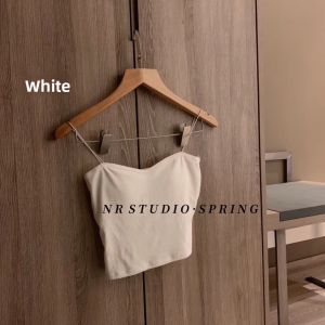 Solid Color Low Neck Slim Fit Baring Belly Suspender Cotton Knitted Tube Top Womens Summer Underwear Home Clothes