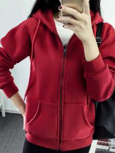 เสื้อแจ็คเก็ตสเวตเตอร์มีฮู้ดแบบสวมหัวสำหรับผู้หญิง ทรงหลวม หนา แขนยาว ปกติ ฤดูใบไม้ร่วง/ฤดูหนาว สไตล์เกาหลี เสื้อคลุมกันหนาว