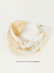 Uber-Fairy Milk Almond Hairband with Yellow Daisy Pattern Wide Version French Retro Hair Clip Sweet and Fresh Hair Accessory