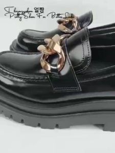 RS Sepatu Loafers Wanita Sepatu Oxford Pantofel Hitam Slip On Rantai Casual Kerja