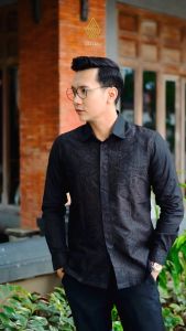 BATIK ARKANZA Motif KERTA HITAM Hem Atasan Kemeja Baju Batik Pria Cowok Laki Laki Slimfit Full Lapis Furing Lengan Panjang
