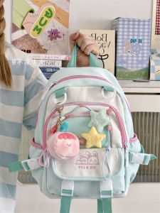 กระเป๋าเป้สะพายหลังนักเรียนมัธยมต้นและมัธยมปลายสีบล็อกน่ารักสไตล์นิ่งๆ กระเป๋าสะพายไหล่คู่สำหรับนักเรียนวัยรุ่นที่มีซิปปิดและมีพิมพ์ลายคอมพิวเตอร์ขนาด 11 นิ้ว