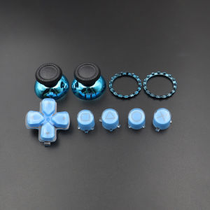 A B X Y Cross Crystal Button Mushroom Cap Thumbstick Joystick Cover with Accent Rings Chrome Metal For PS5 V1 V2 V3 Controller