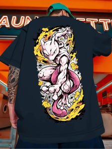 Bandai | Pokémon Animation Derivatives Mewtwo Printed Short Sleeve T-Shirt Mens and Womens 2025 Summer Fashion Casual Cotton Clothing