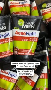 PROMO ! Garnier Men Acno Fight Anti Acne Scrub In Foam 100 ml / Sabun Muka Pria Lawan Kuman Penyebab Jerawat