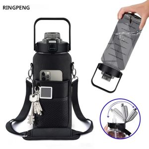 2L 64OZ ครึ่งแกลลอนขวดน้ําแขนสร้างแรงบันดาลใจขวดน้ําฟาง & Time Marker LeakProof กีฬาเหยือกน้ํา