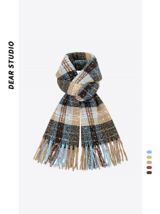 Xiaohongshu Same Style Manmu Xinghe Retro Plaid Artificial Cashmere Scarf Womens Autumn and Winter Soft Glutinous Warm All-Matching Scarf