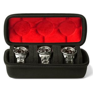 2/3/5 Slots Watch Travel CaseHard Watch Roll Travel Watch Organizer Case with Form-Fitting Pillow Red Microfiber Lining