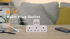 TESSAN 3 Way Plug Extension Socket with 3 USB Multi plug Adapter Charging Station Safety Mark