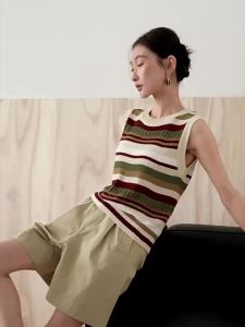 SUSHE | Elegant Striped Special Tight Weaving Round Neck Sleeveless Womens Summer Top