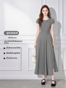 LIDIA | Plaid Bubble Short Sleeve Dress Female Early Autumn A-Line Slim Waist Full Skirt