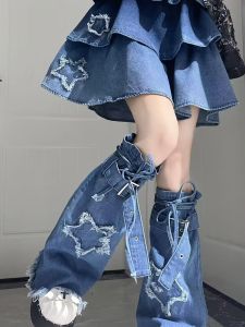 2024 ใหม่Y2Kสาวเผ็ดDenimกางเกงเอวสูงล้างLeggings Star Quiltedกางเกงถุงเท้ากลางถุงเท้าสําหรับ 18-24 ปีฤดูใบไม้ผลิฤดูใบไม้ร่วงความหนาปกติ