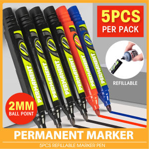 House of EQA 5PCS Permanent Marker Pen Refillable Marker Pen Writing Pen Pentel Pen Report Pens Marking Pens Vibrant Colors Not Easy to Dry Marker Pen School and Office Supplies Stationery and Craft Writing and Marking Pens