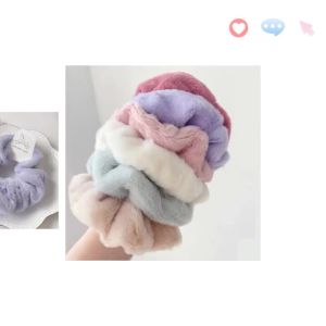 1-4pcs Faux Rabbit Fur Scrunchies Elastic Hair Bands Women Girls Soft Solid Ponytail Holder Hair Ties Fashion Winter Hair