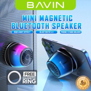 BAVIN BM23 Mini Magnetic Wireless Speaker Stereo Bluetooth & RGB Light Portable w/ Phone Stand Holder & Magnetic Ring