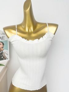Wooden Edge Ruffle Strap Vest Womens Slim Fit Sleeveless Base Shirt Summer New Style Backless Inner Wear Top Commute Style