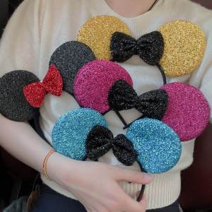 Shiny Gold Mickey Hairband Glowing Butterfly Knot Graduation Season Activity Light up Hairband Fresh out New Fashion Jewelry