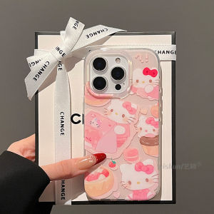 Ốp Lưng Điện Thoại AI Nút Một Mảnh Cho Apple 16promax Mẫu Mới iPhone 15pro Phong Cách Ngọt Ngào Màu Hồng Bánh Kem KT Mèo 14plus Chữa Lành 13pro Hai Lớp Nữ 15 Vòng Tay