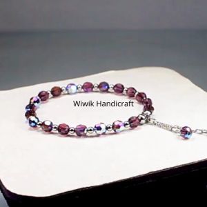 Gelang swarovski / Gelang Swaroski Original Kristal Ungu Ametys 6 mm Rangkai Karet dan Stainless Rantai Tahan Karat Kado Hadiah Terbaru