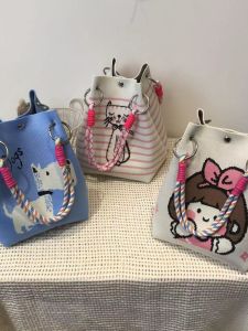 Casual Knitted Bucket Bag Tote Portable Handbag City Simple Style Double Shoulder Strap Soft Handle Foldable Water-resistant