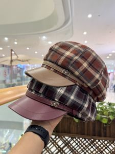 Spring Autumn Wide Brim Small Face Painter Hat Trendy British Style Retro Matching Leather Edge Octagonal Cap for Women