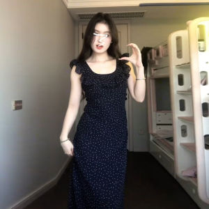 unifittoo | Slimming Halter Dress for Resort Polka Dot Summer Maxi