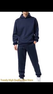 Bộ Đồ Thể Thao Nam 2 Mảnh Gồm Áo Hoodie Và Quần Chất Liệu Nỉ Màu Trơn Kiểu Dáng Đơn Giản Thích Hợp Cho Mùa Thu Đông Hoạt Động Ngoài Trời.