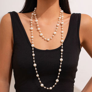 SHIXIN Elegant Multilayer Imitation Pearl Choker Necklace for Women Luxury Bridal Long Chain Necklace Aesthetic Banquet Jewelry
