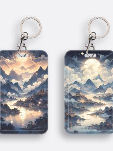 Poetic Slide Cover Card Holder Work ID Card Student Meal Card School Badge Plastic Material Traditional Chinese Style