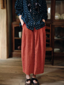 It Is Said That Purplish Red Pure Cotton Elastic Waist Skirt Retro Artsy Sense Japanese Style Style Wear Match Female Autumn 8656