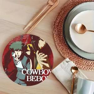 Japan Anime C-Cowboy B-Bebop Themed Wooden Coaster Creative Heat-Resistant Non-Slip Table Mat Suitable for Protecting Desktop