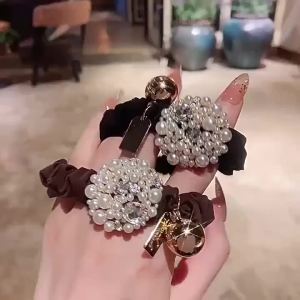 Ngọc Trai Đính Kim Cương Giả Dây Buộc Tóc Cho Nữ Cao Cấp Sang Trọng Co Giãn Scrunchie Trưởng Thành Tóc Phong Cách Hàn Quốc Đuôi Ngựa Giá Đỡ