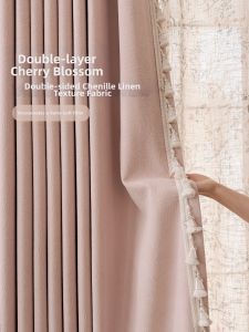French Princess Style Pink Chenille Blackout Curtain Custom Made