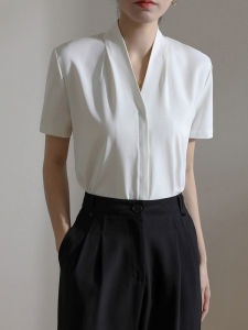 Professional Elegant V-Neck Short-Sleeve White Shirt
