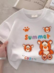 Pure Cotton Short Sleeve T-Shirt Cartoon Little Tiger Pattern Baby Casual Top for Boys And Girls Summer Childrens Clothing