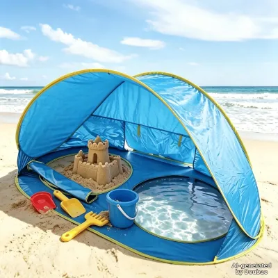 Quick Open Child Beach Tent Silver Coated UPF50 Plus Sun Protection