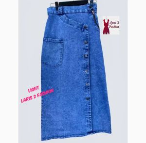 Rok jeans Els 7/9 model terbaru >>Rok kancing variasi depan belah belakang