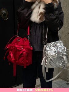 Casselini Medium Red Bowknot Shoulder Bag Womens Handbag Casual Style Soft Leather Crossbody Bag for Daily Use