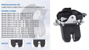 Tailgate Trunk Latch Mechanism Trunk Door Lock Actuator Fit for Skoda Fabia Roomster 2006-2015 5J0827501D 5J0827501B 5J0827501C