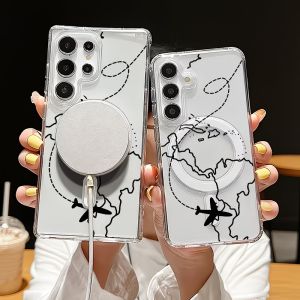 Clear Magnetic Phone Case For Samsung Galaxy A56 A55 A54 A36 A35 A16 A15 Note 20 Ultra 10 Plus MagSafe World Map Pattern Cover