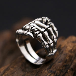 Damai Retro S925 Thai Silver European and American Punk Skull Ghost Claw Ring Exaggerated Personalized Men and Women Couples Ring