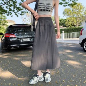 Deep Grey Yamamoto Work Skirt Pants Womens Summer 2025 High Waist A-Line Mini Skirt Slit Casual Wide Leg Pants