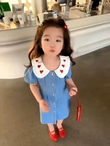 PRINCESS KESLI 1-9 Years Girl Dress Denim Jeans Dress Bordir Anak Perempuan Baju Budak Perempuan Denim Cewek Dress For Kids Girls