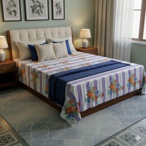 333 King Size AC Flat Sheet 202×228 cm – Floral Stripe Cooling Blanket / Lightweight Comforter (5 Colors)