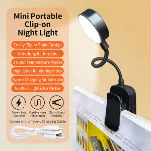 Folding Clip-On Book Lamp Rechargeable Table Lamp 3 Modes Eye Protection Dimmable Portable Bedside Student Reading Night Light