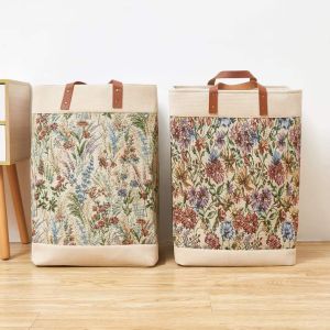NINEONE Large Cotton Linen Laundry Basket PU Hand Tote Bag Thickening Storage Box Toy Clothes Laundry Hamper