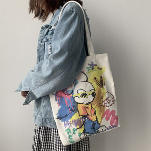 กระเป๋าผ้าใบผู้หญิงความจุขนาดใหญ่ กระเป๋าสะพายไหล่ข้างเดียวแบบอเนกประสงค์สำหรับนักเรียน กระเป๋าแฟชั่นที่ใช้งานได้หลากหลาย