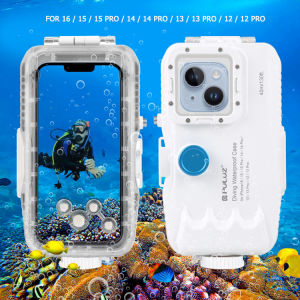 【Ready Stock】PULUZ 40m/130ft Waterproof Diving Case for iPhone 15 Pro Max / 15 Plus / 14 Plus / 14 Pro Max / 13 Pro Max / 12 Pro Max / 11 Pro Max with One-way Valve Photo Video Taking Underwater Housing Cover(White)