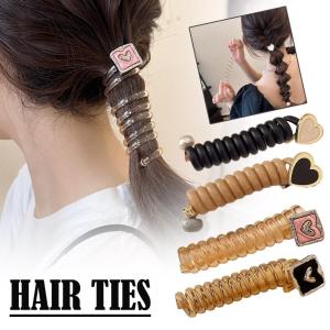 Y2K Heart Design Ponytail Elastic Hair Bands Rubber Hair Ties Bundle Scrunchies Telephone Cord Hair Accessories Women Headband
